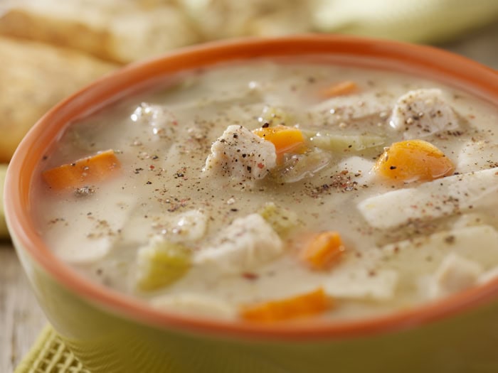 Chunky Chicken Noodle Soup with Crusty Bread- Photographed on Hasselblad H3D2-39mb Camera